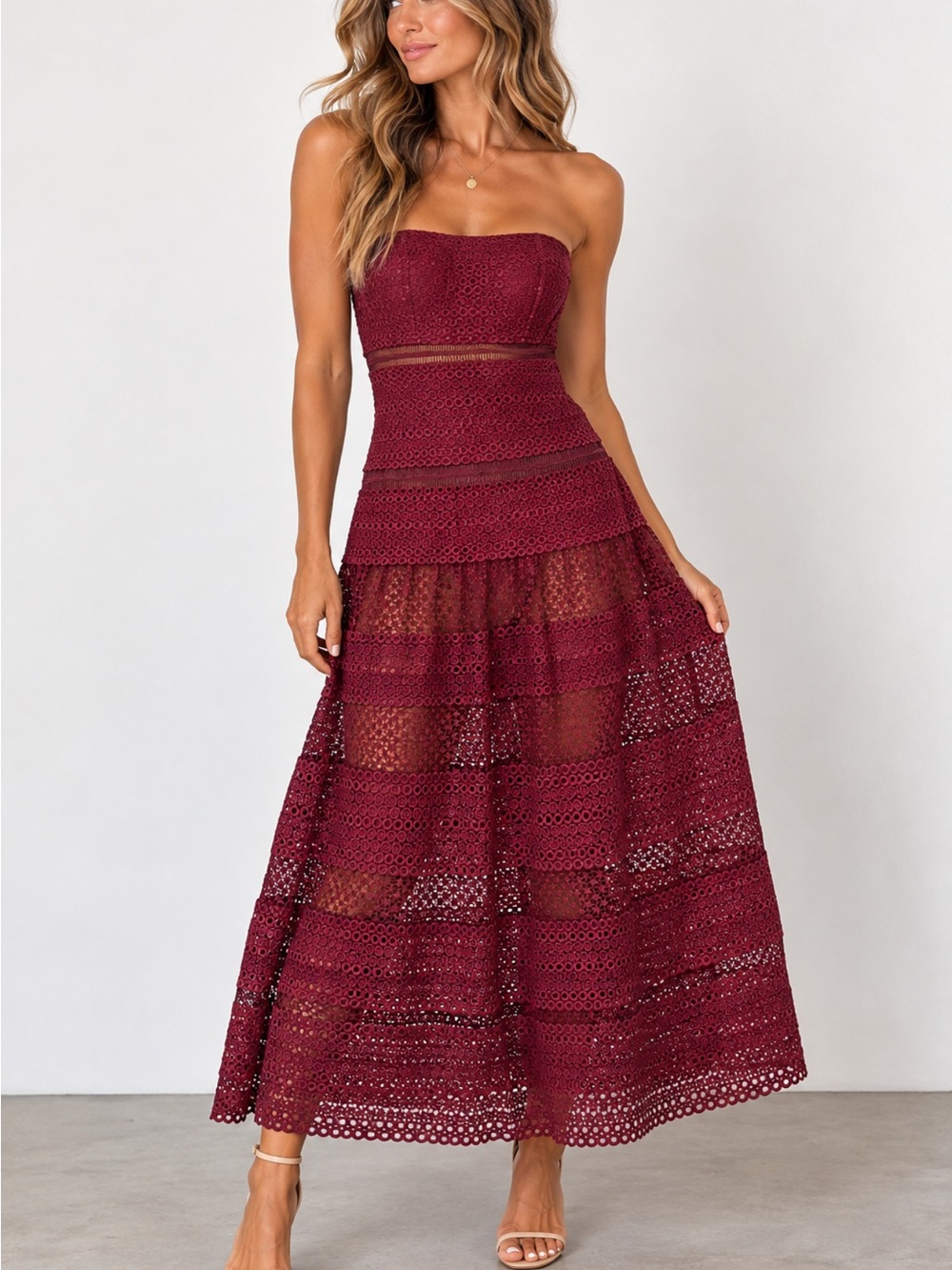 Gorgeous, Vintage Self Portrait Burgundy Lace Midi Dress, size 4